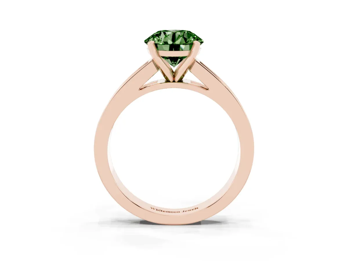 Fancy Green Round Cut Solitaire Diamond Ring with Channel-Set Band and Four-Prong Setting Rose gold