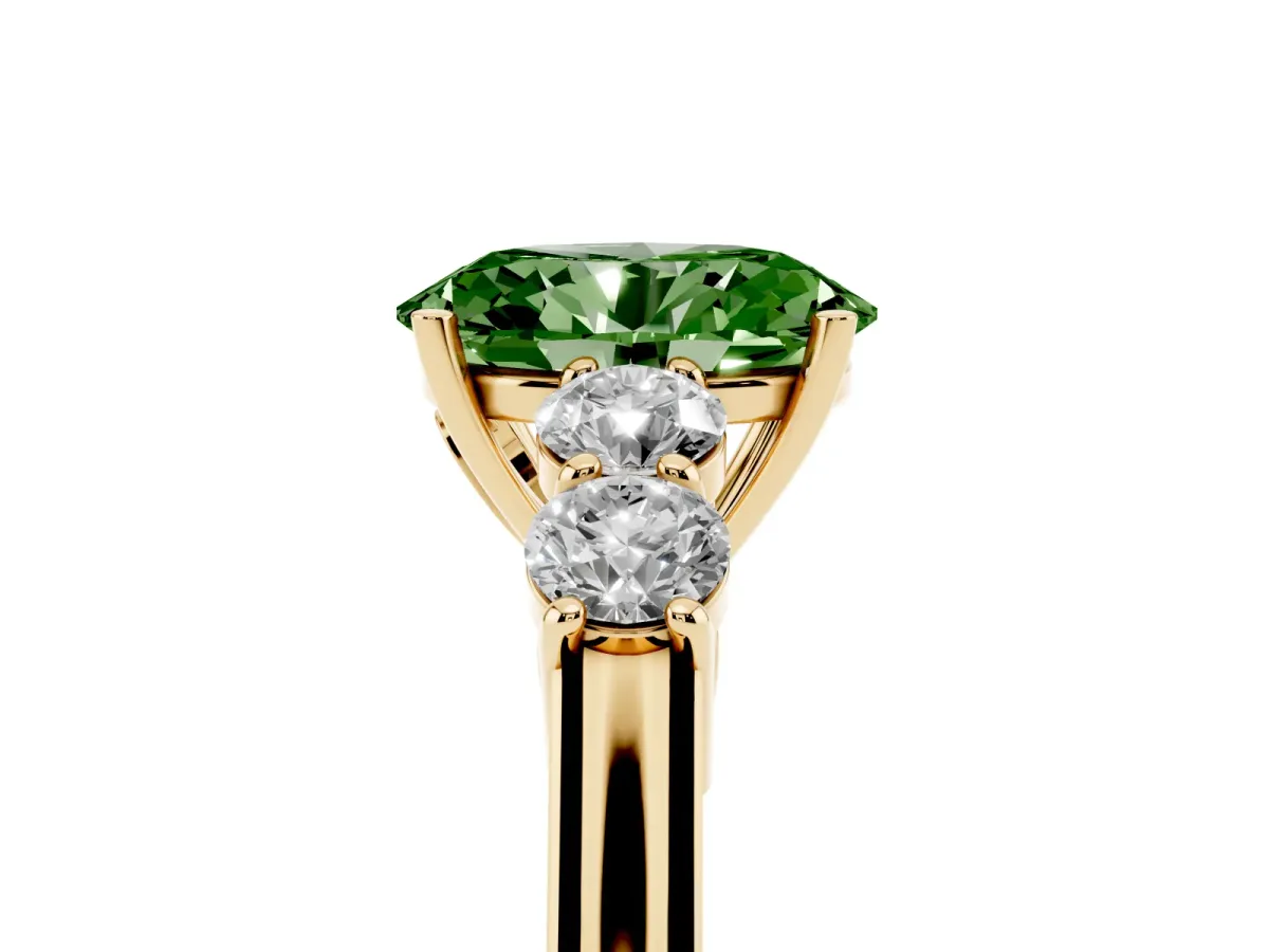 Fancy Green Oval Cut Cut Diamond Five-Stone Prong Set White Gold Ring Yellow gold