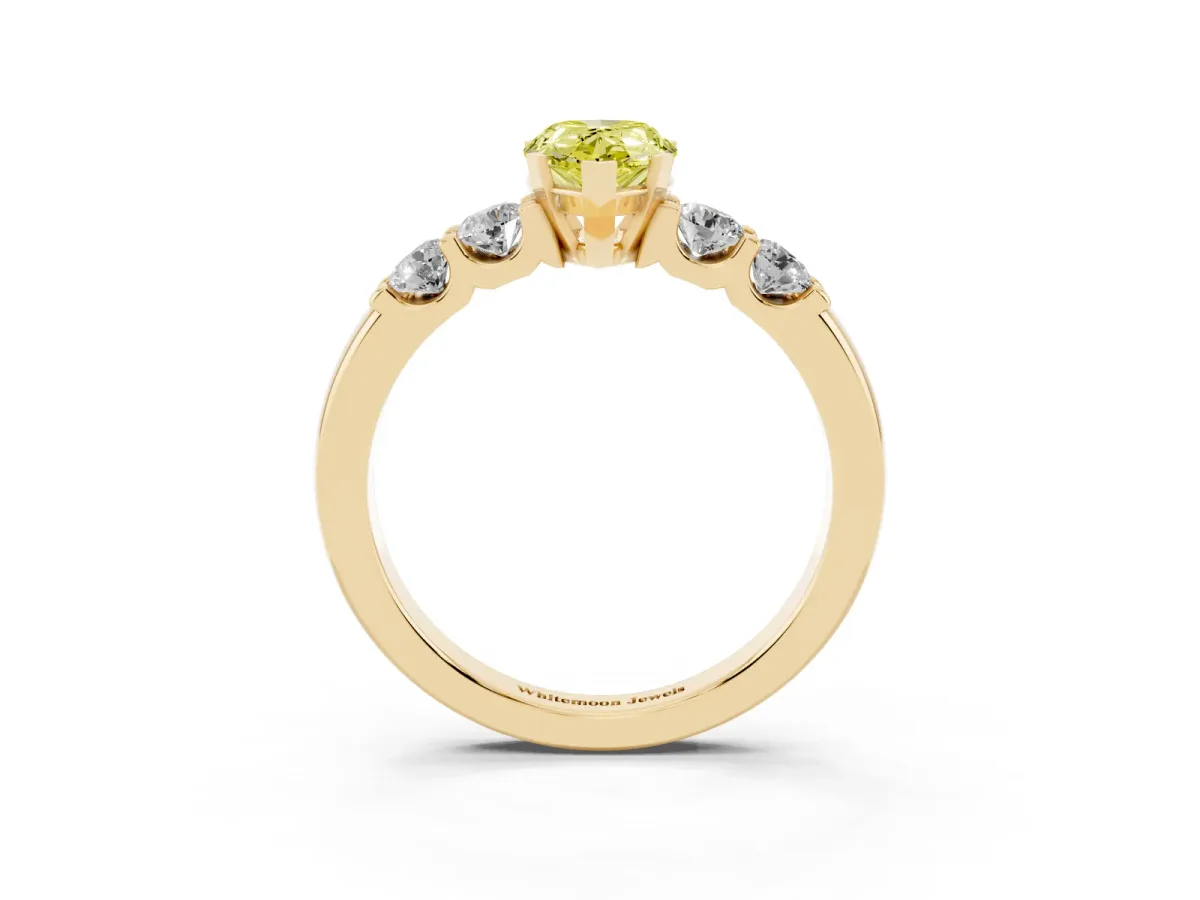 Fancy Yellow Pear Cut Brilliant Cut Diamond Five-Stone Prong Set Engagement Ring with Channel Band Yellow gold