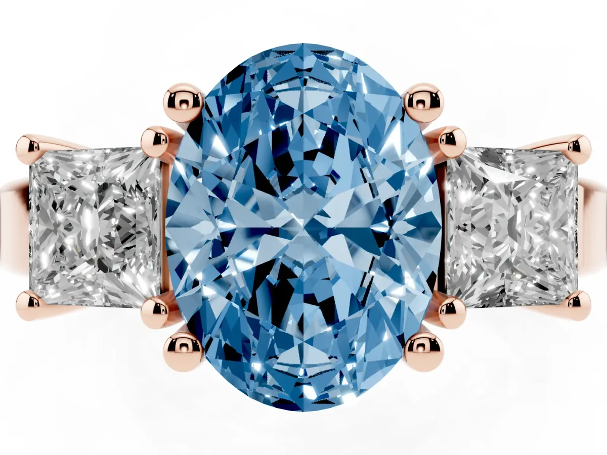 Fancy Blue Three-Stone Oval Cut Cut Solitaire Ring with Prong Setting Rose gold