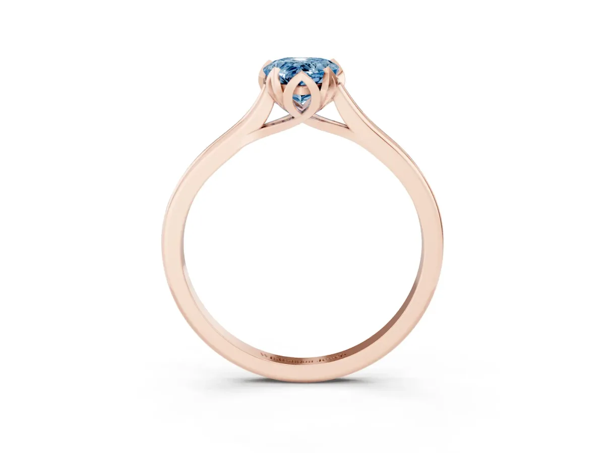 Fancy Blue Pear Cut Diamond Solitaire Ring with Flower Prong Setting and Classic Band Rose gold