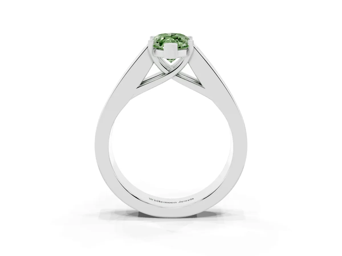 Fancy Green Marquise Cut Cut Channel Set Solitaire Ring with Four-Prong Setting Platinum