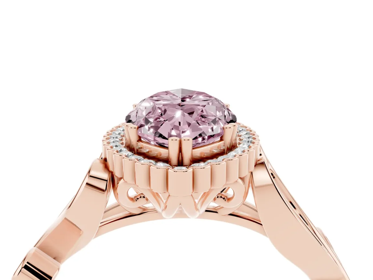 Fancy Pink Marquise Cut Diamond Halo Ring with Vintage Split Shank and Four-Prong Setting Rose gold