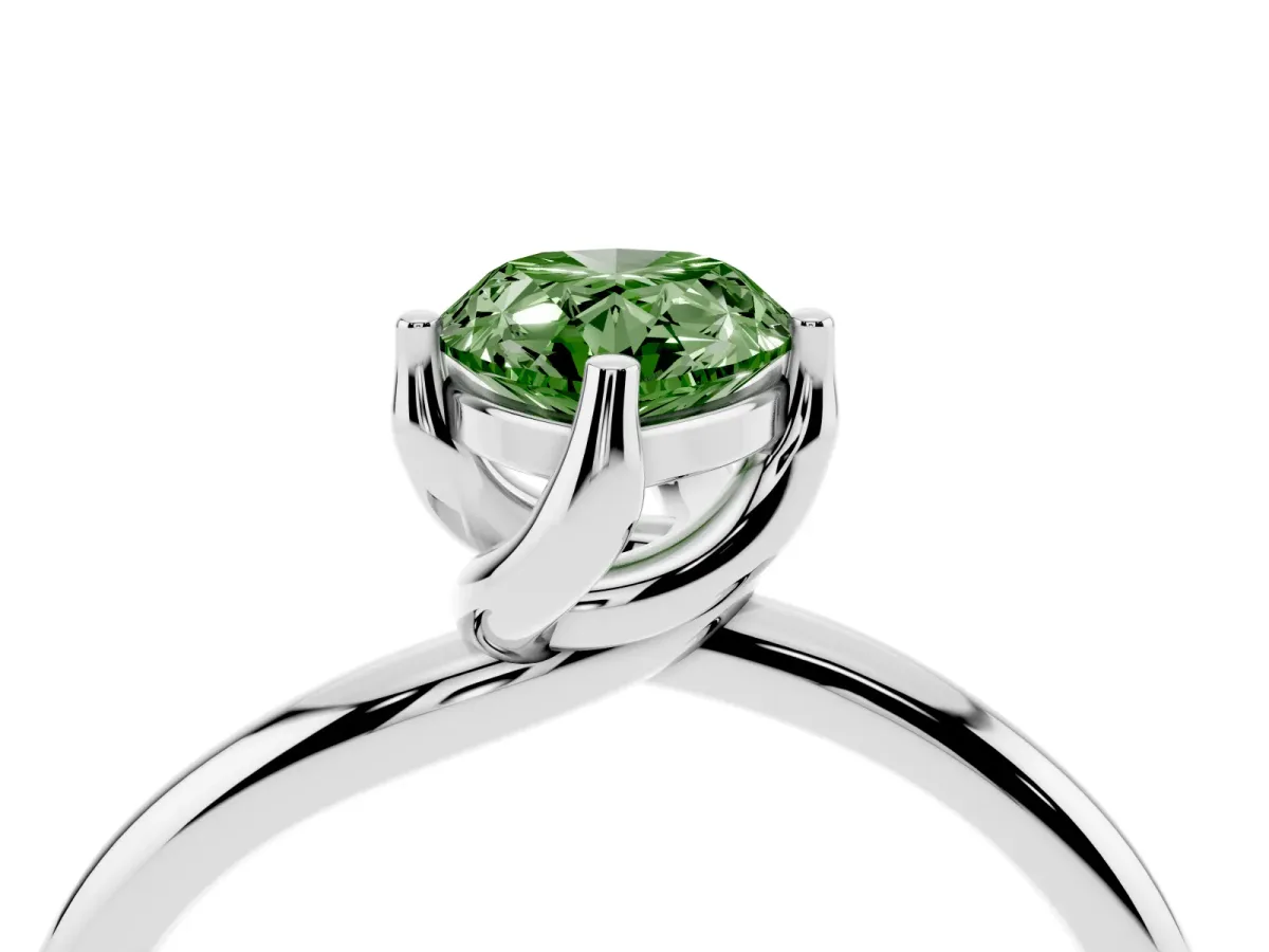 Fancy Green Pear Cut Diamond Solitaire Engagement Ring with Four-Prong Setting and Classic Band White gold