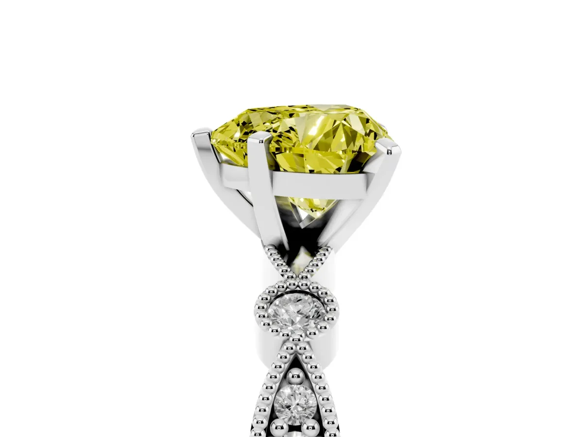 Fancy Yellow Heart Cut Milgrain Bezel Diamond Engagement Ring with Solitaire Prong Setting Silver