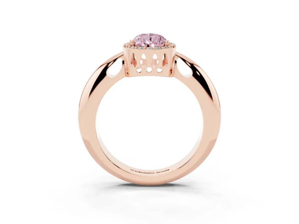 Fancy Pink Pear Cut Cut Diamond Halo Engagement Ring with Split Shank and Four-Prong Setting Rose gold