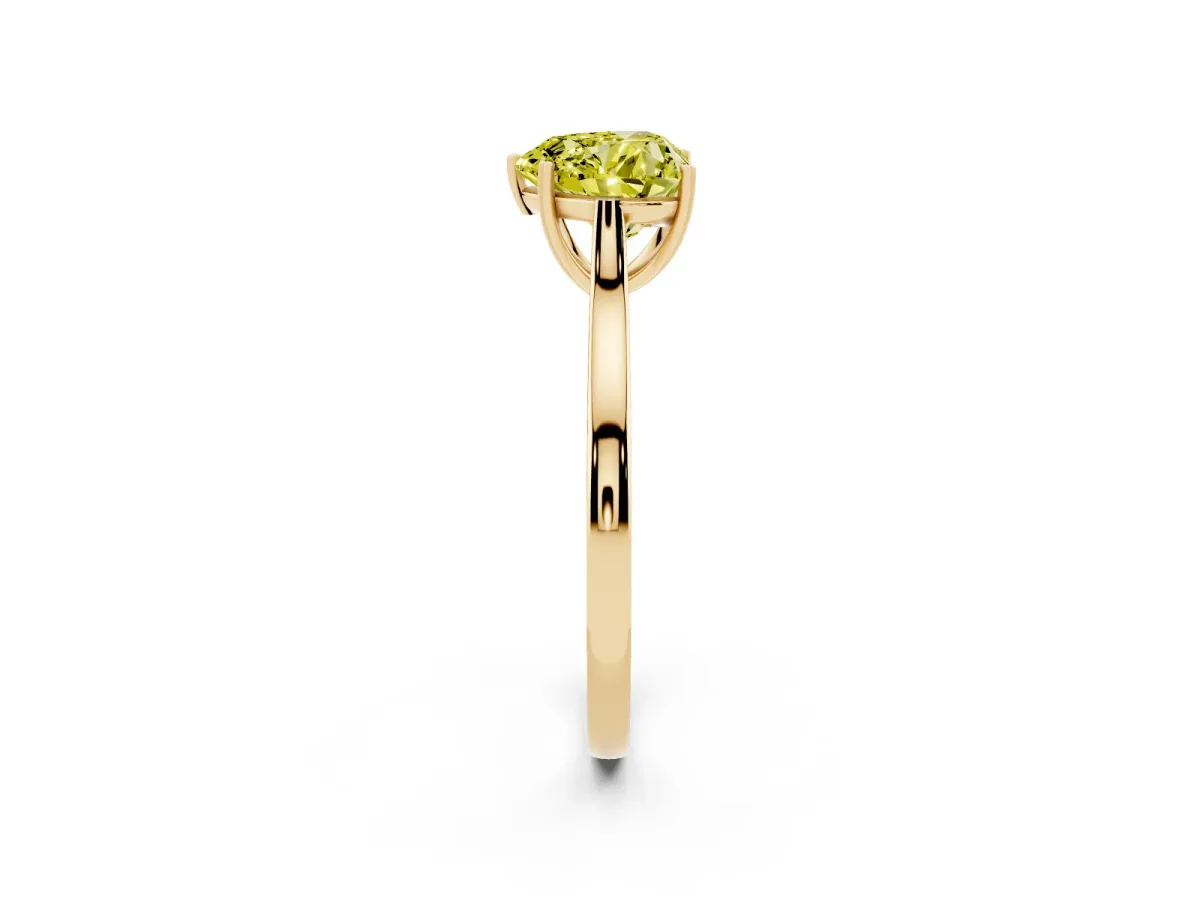 Fancy Yellow Heart Cut Solitaire Heart Prong Engagement Ring with Tapered Band Yellow gold
