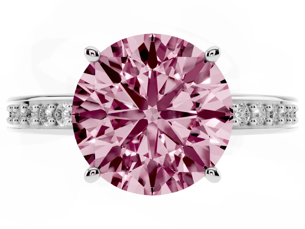 Fancy Pink Round Cut Solitaire Pavé Band Prong Setting Ring Silver