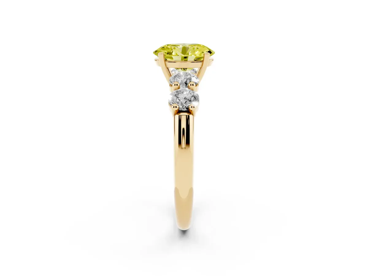 Fancy Yellow Oval Cut Cut Five-Stone Prong Set Diamond Ring with Classic Band Yellow gold