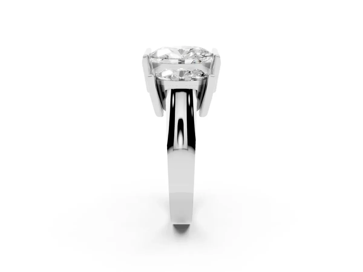 Three Stone Oval Cut Cut Channel Set Diamond Ring Silver