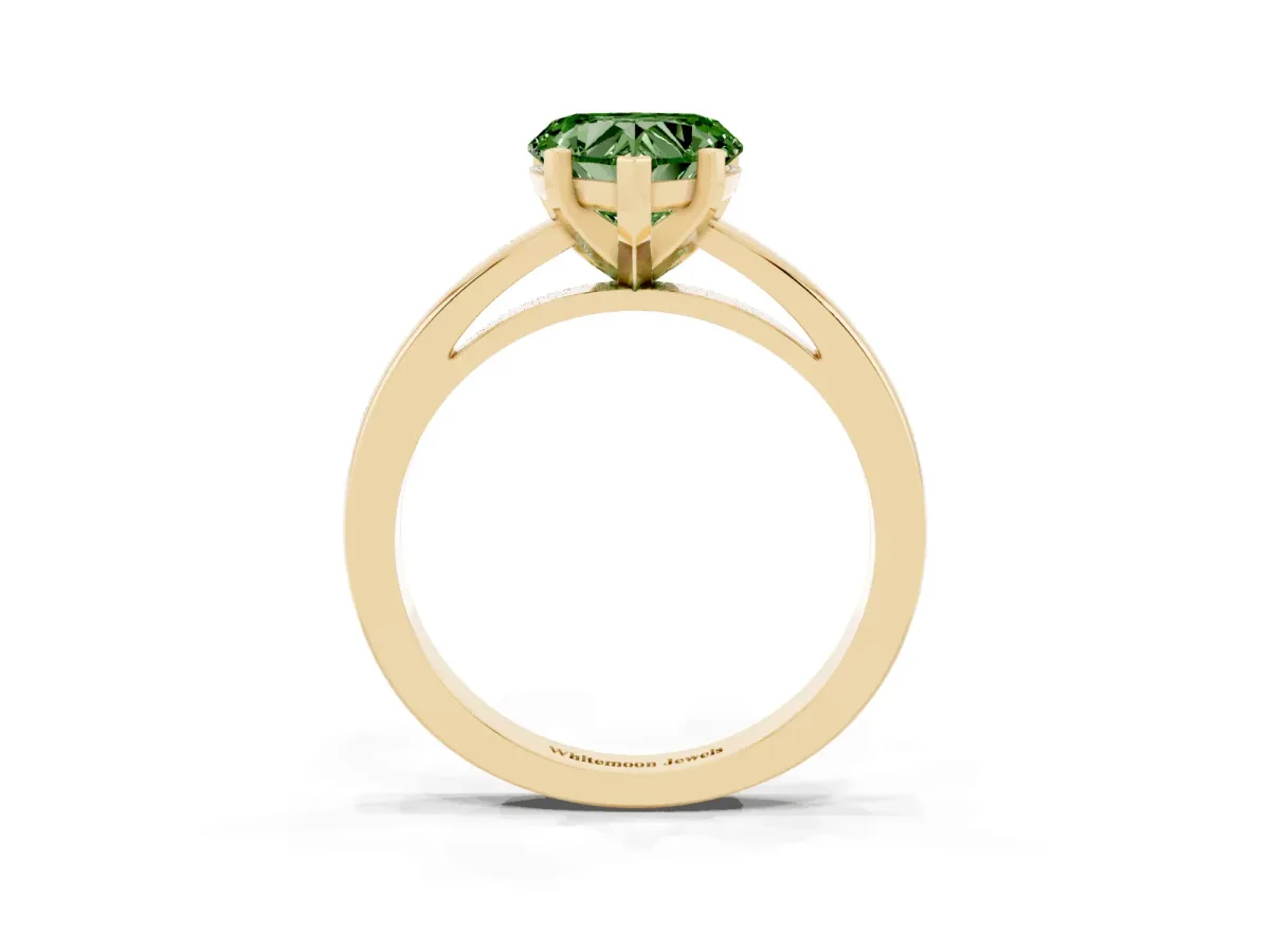 Fancy Green Heart Cut Solitaire Diamond Engagement Ring with Four-Prong Setting on a Classic Band Yellow gold