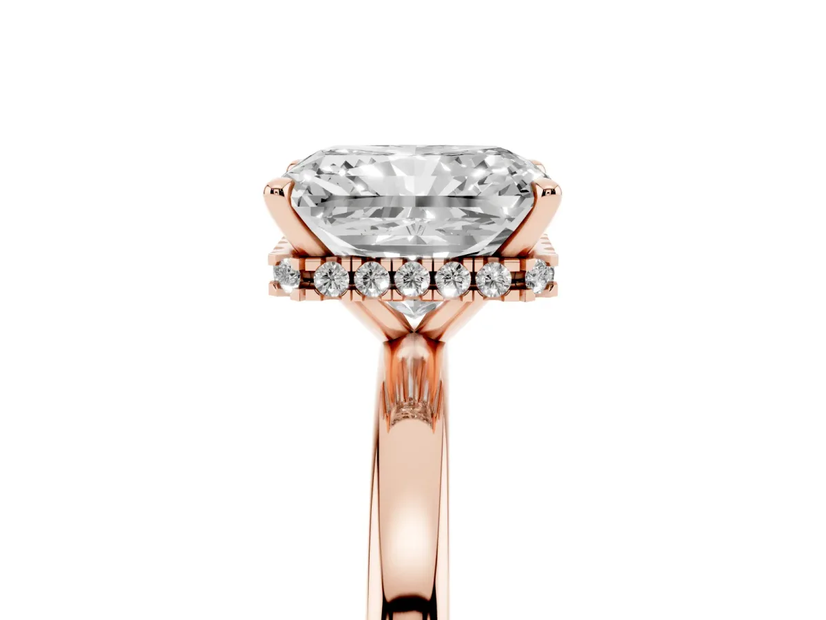 Radiant Cut Solitaire Engagement Ring with Cathedral Band and Four-Prong Setting Rose gold