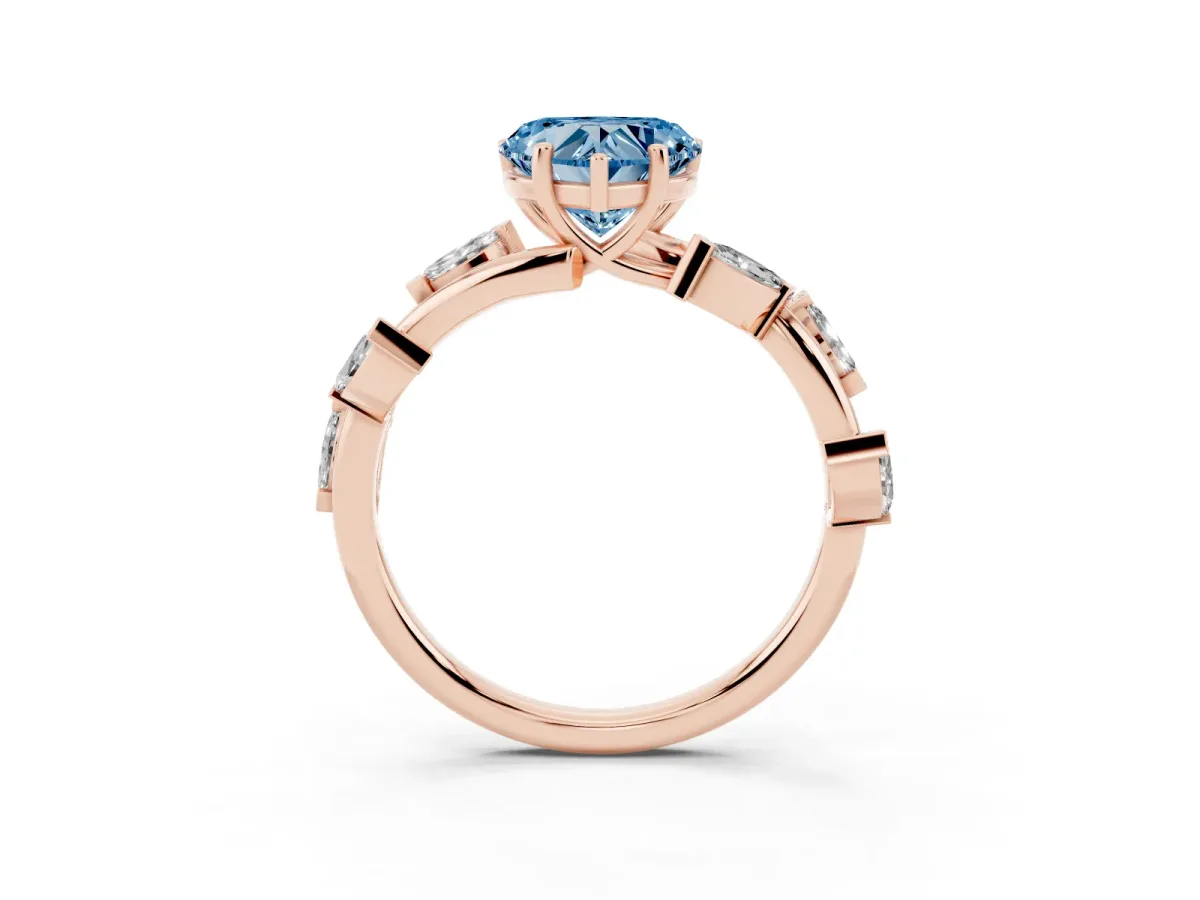 Fancy Blue Heart Cut Solitaire Twisted Band Marquise Accent Prong Setting Ring Rose gold
