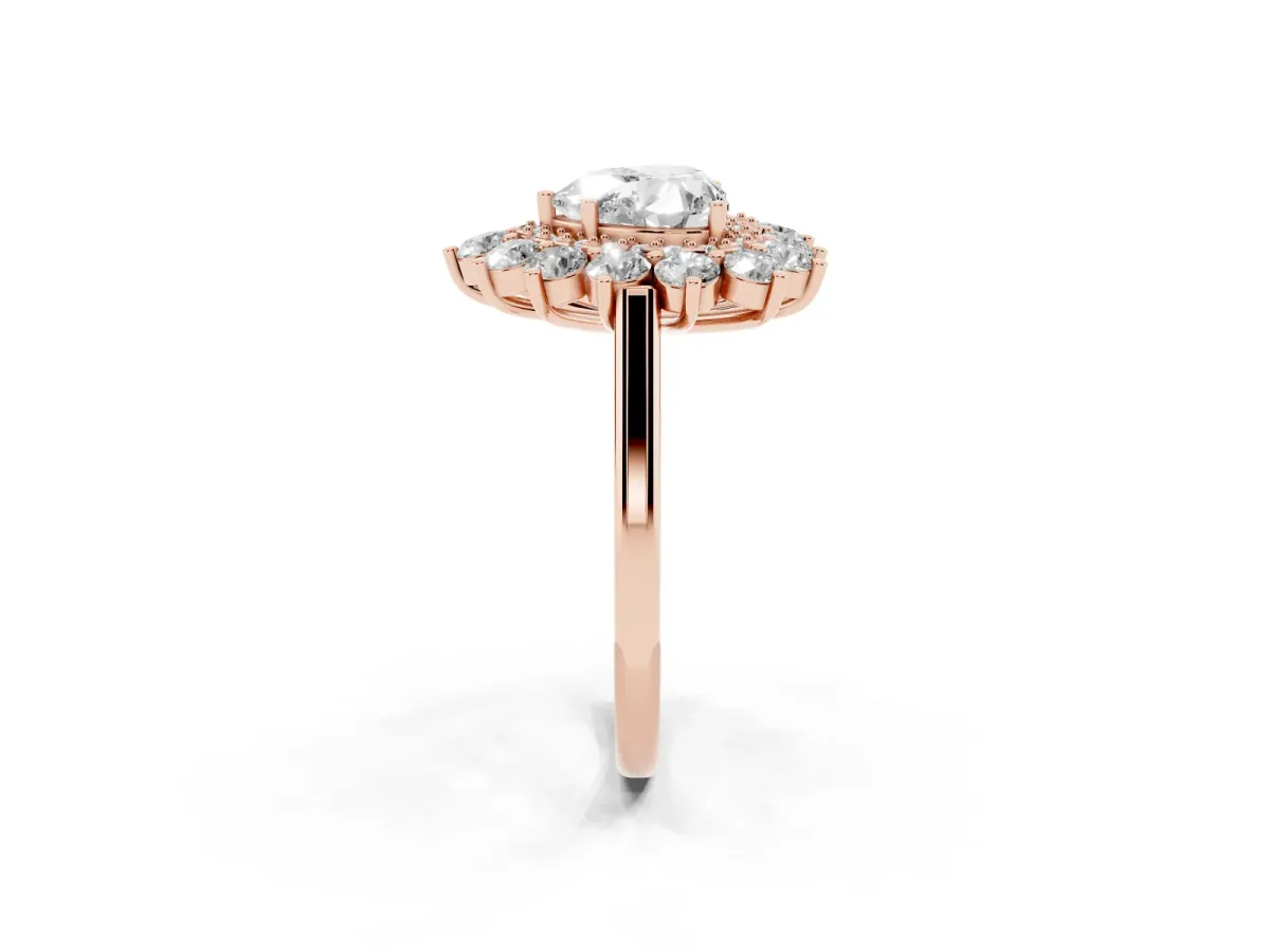 Heart Cut Diamond Floral Double Halo Engagement Ring with Prong Setting Rose gold