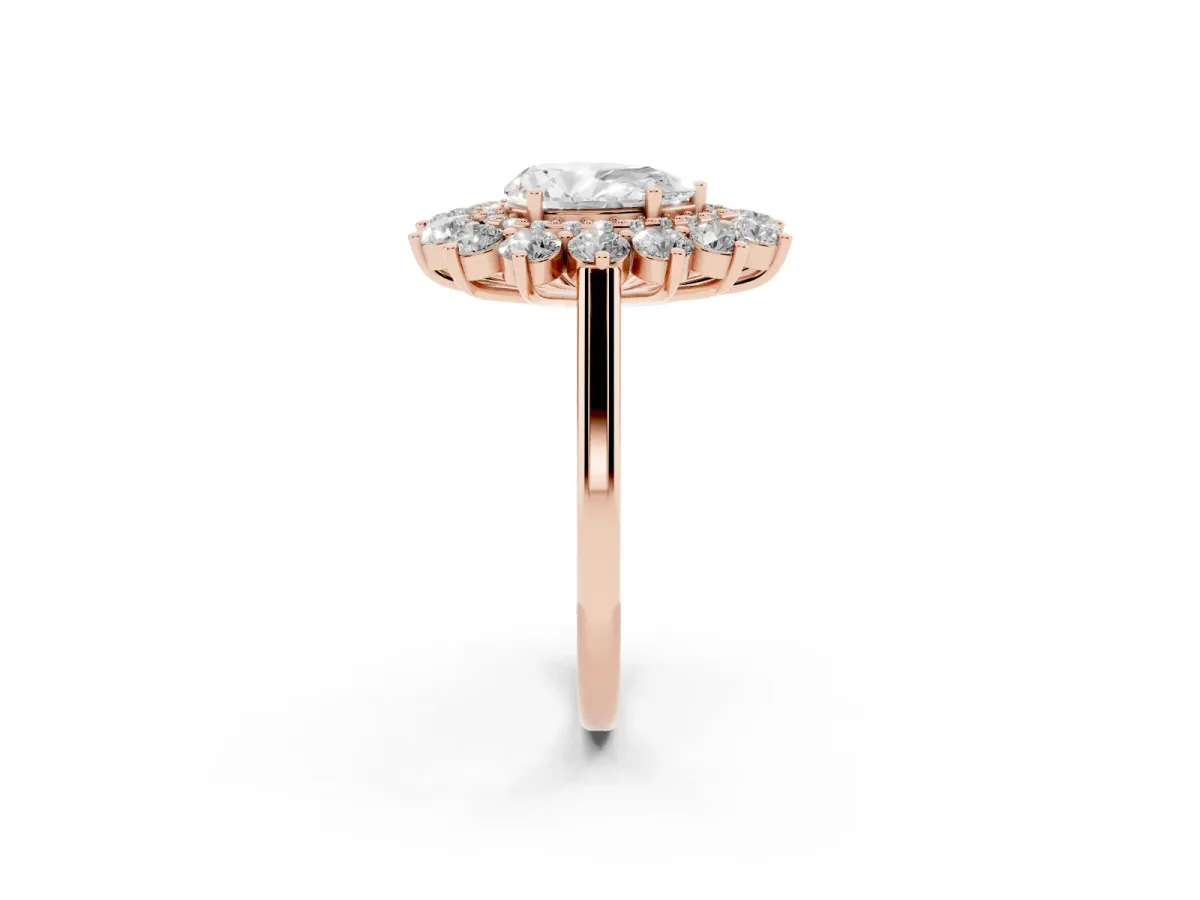 Pear Cut Diamond Floral Double Halo Engagement Ring with Prong Setting Rose gold
