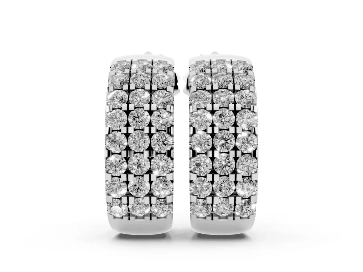 Pavé Round Diamond Hoop Earrings with Four-Prong Setting Silver