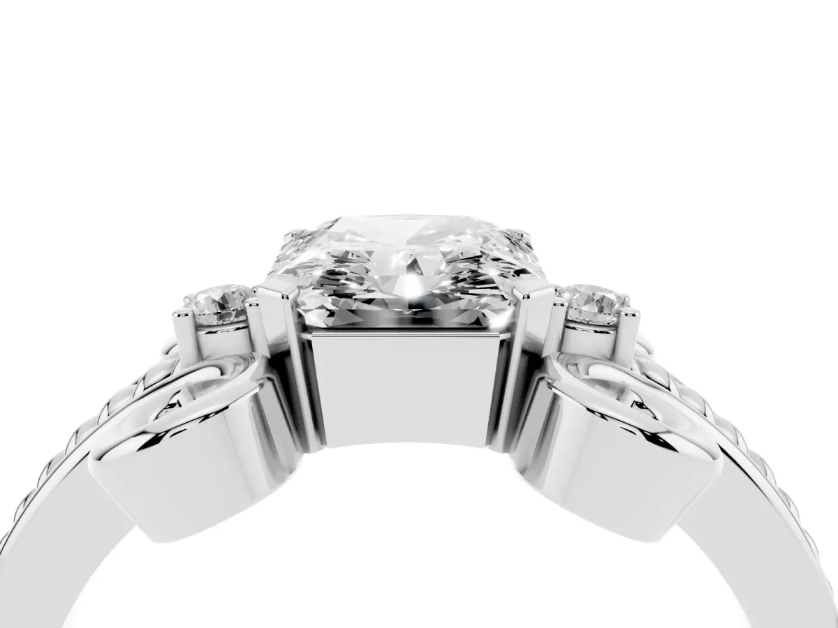 Radiant Cut Solitaire Twisted Band Scroll Prong Ring Platinum
