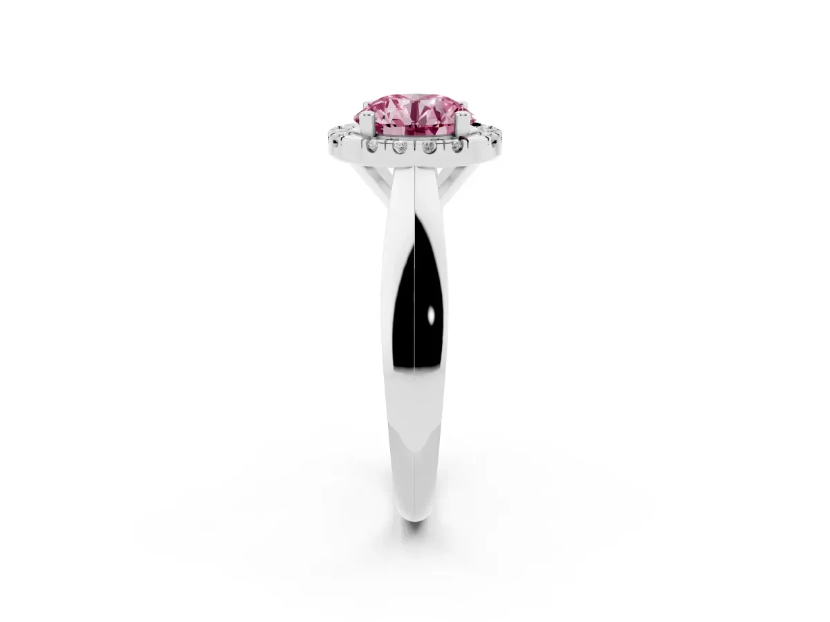 Fancy Pink Round Cut Cut Halo Solitaire Engagement Ring with Square Band and Four-Prong Setting Silver