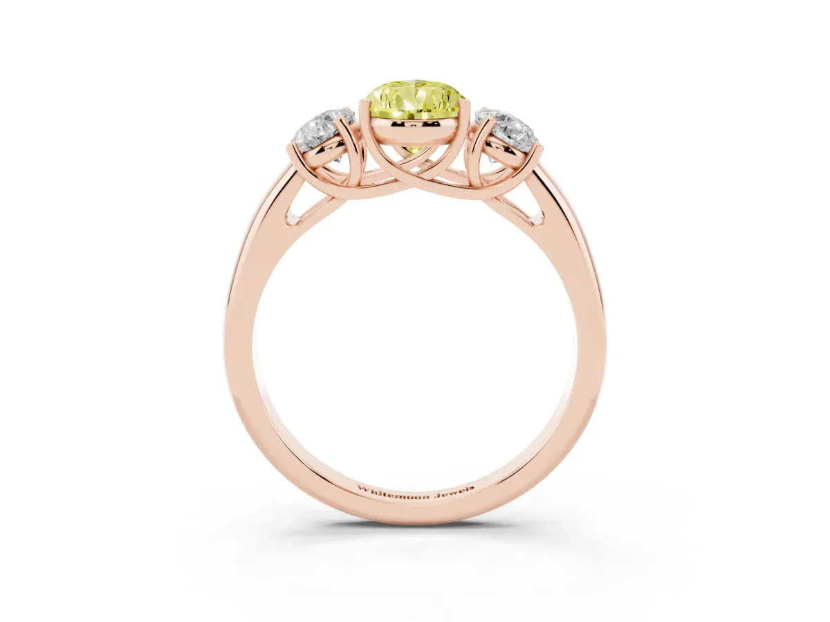 Fancy Yellow Three-Stone Pear Cut Diamond Engagement Ring with Prong Setting Rose gold