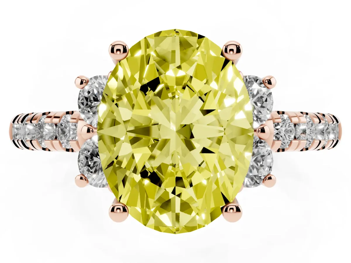 Fancy Yellow Oval Cut Diamond Three-Stone Pave Band with Four-Prong Setting Rose gold