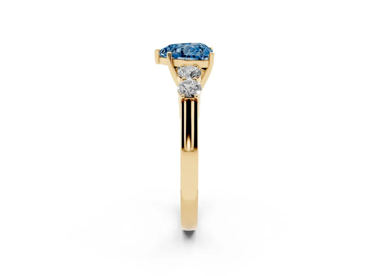 Fancy Blue Heart Cut Cut Diamond Five-Stone Prong Set White Gold Ring Yellow gold