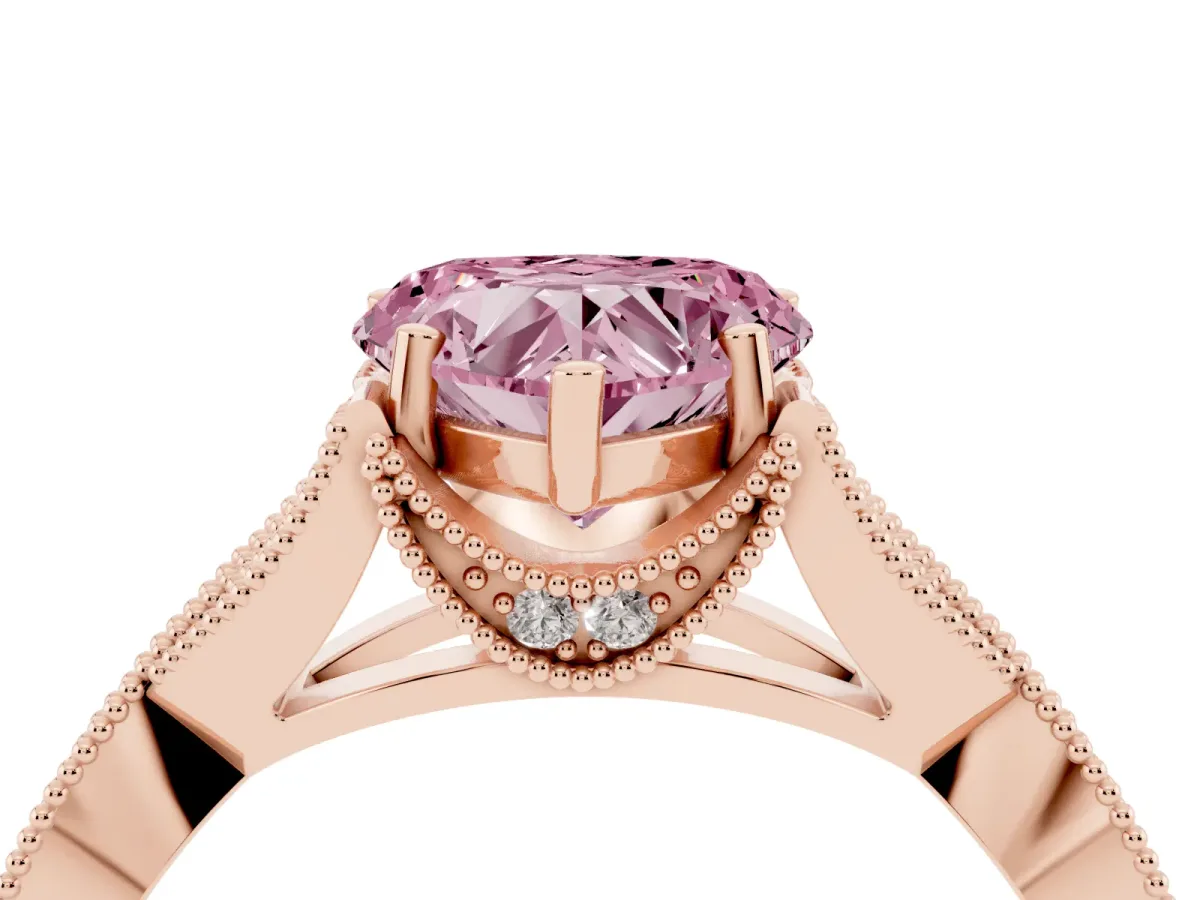 Fancy Pink Heart Cut Cut Diamond Twisted Band with Milgrain Pave Setting and Four-Prong Setting Rose gold