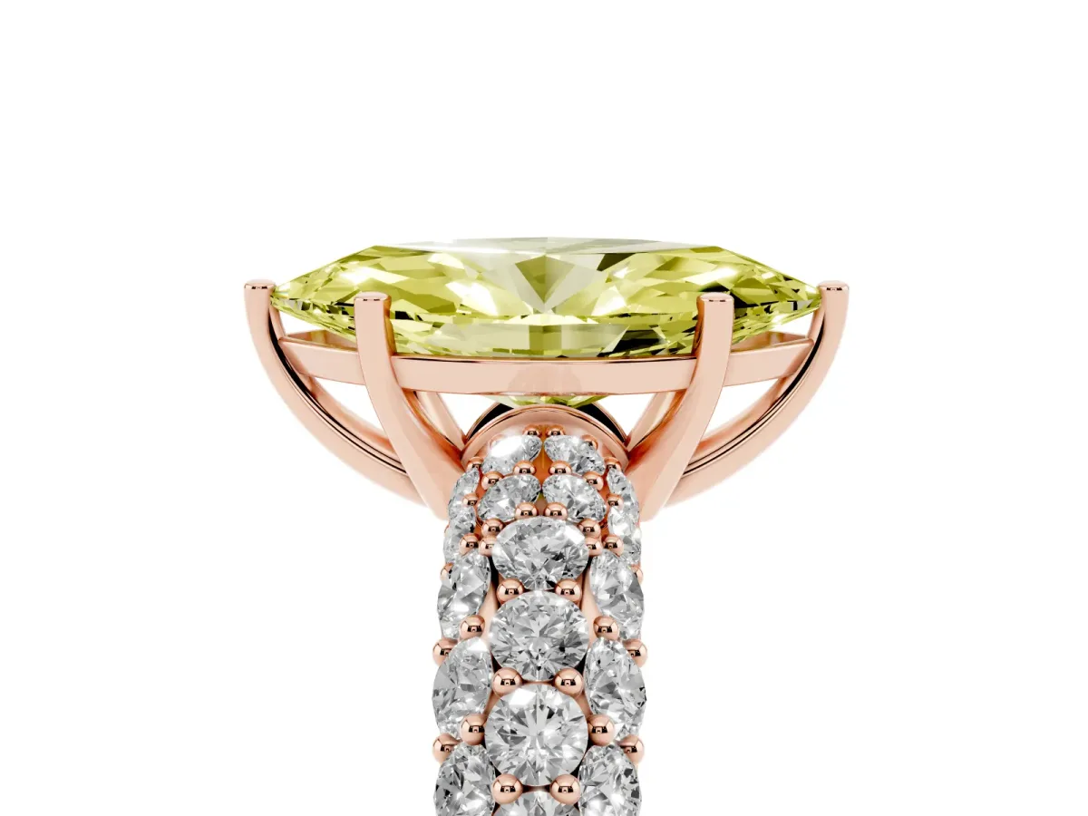 Fancy Yellow Marquise Cut Diamond Pavé Band Solitaire Ring with Four-Prong Setting Rose gold