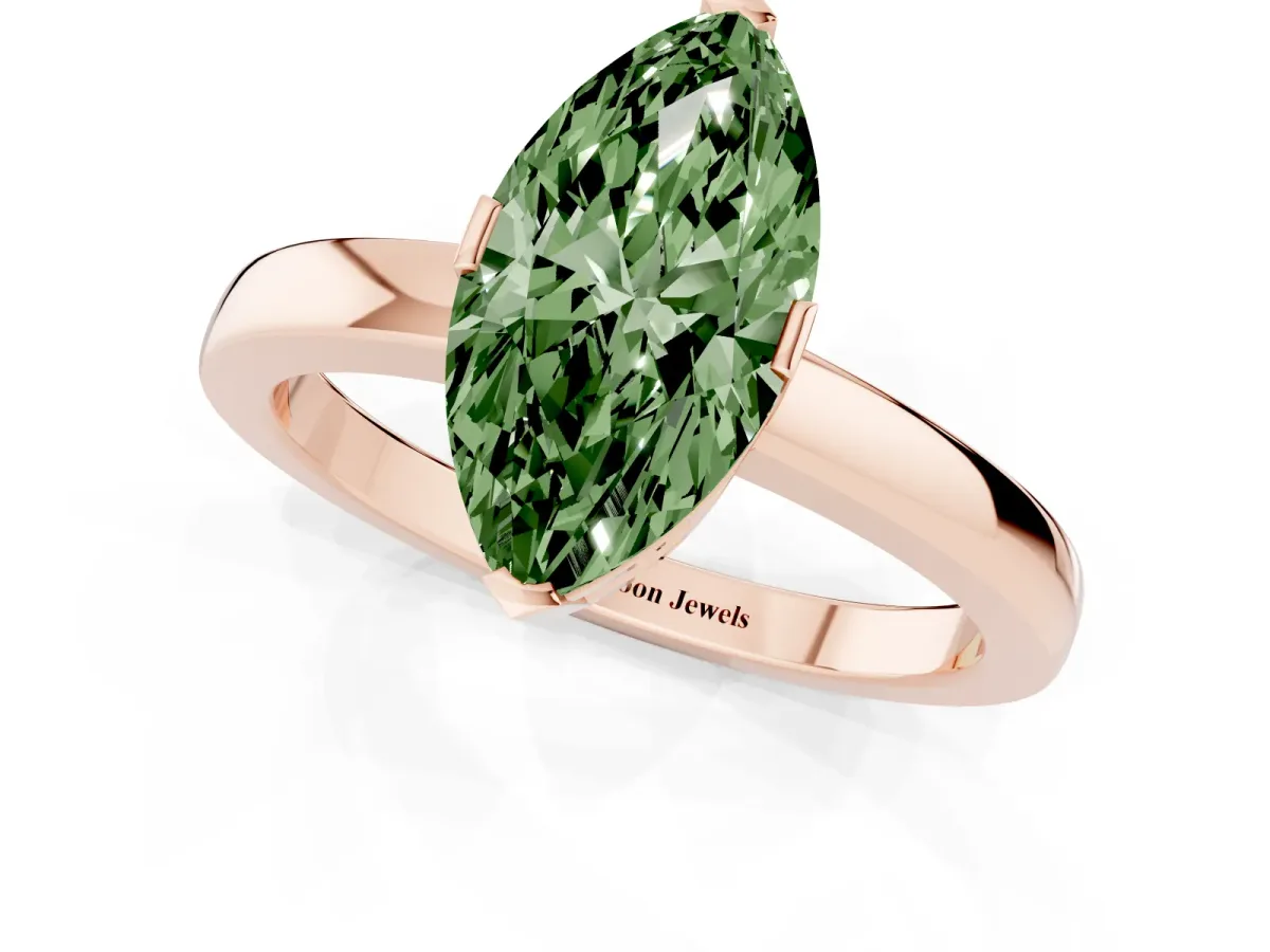 Fancy Green Marquise Cut Cut Solitaire Ring with Four-Prong Setting and Classic Band Rose gold