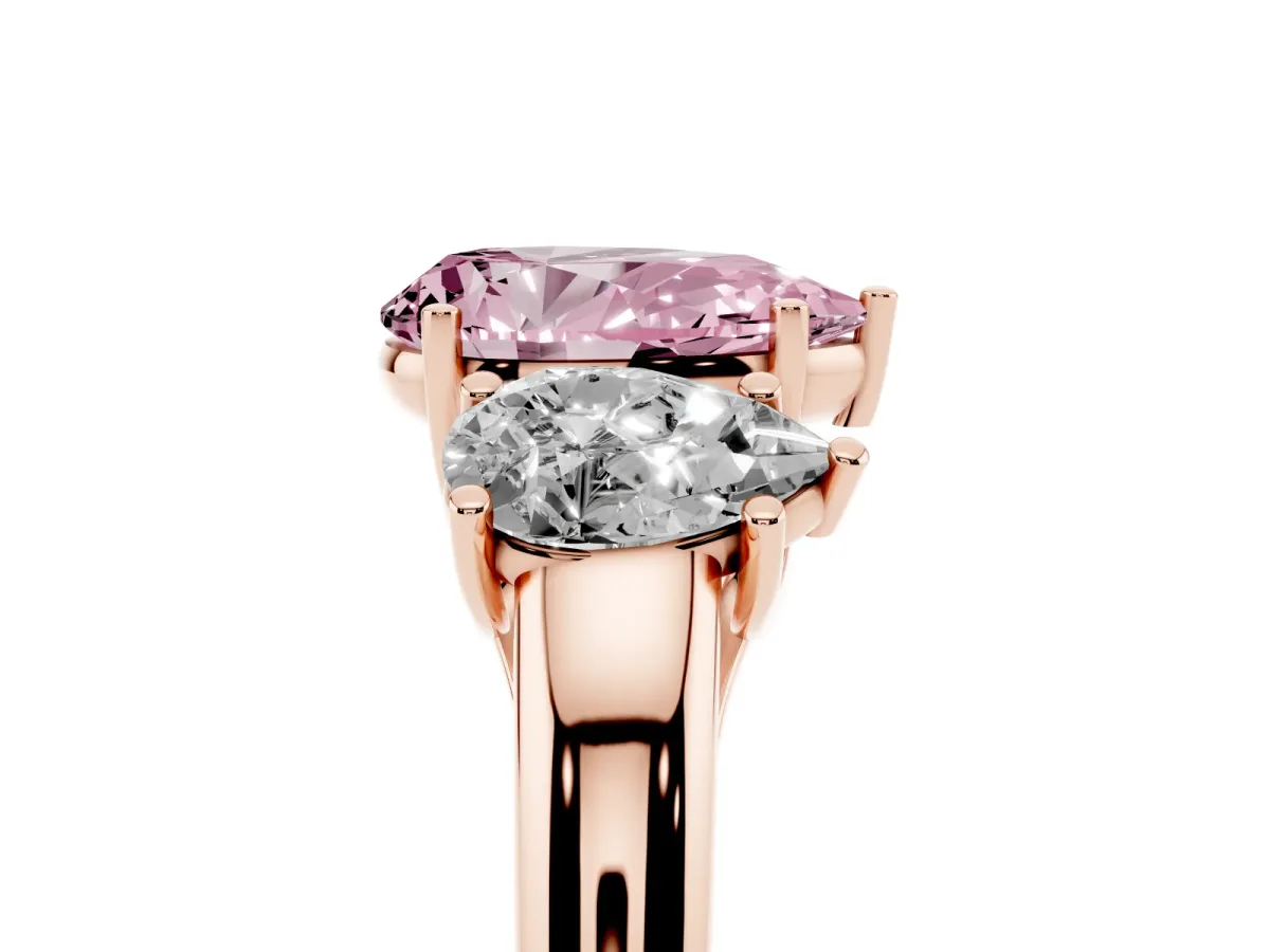 Fancy Pink Three-Stone Pear Cut Diamond Engagement Ring with Prong Setting Rose gold