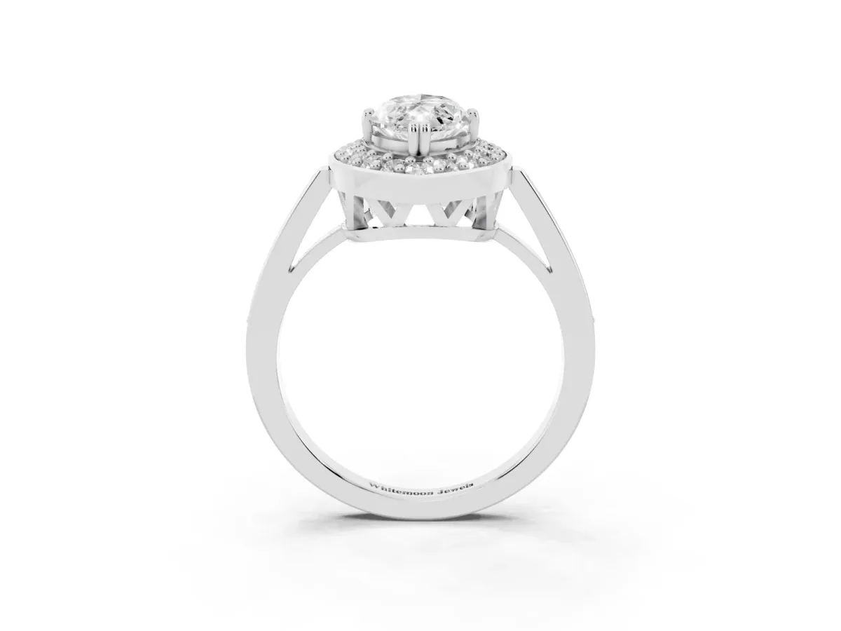 Marquise Cut Diamond Halo Ring with Split Shank and Four-Prong Setting Silver