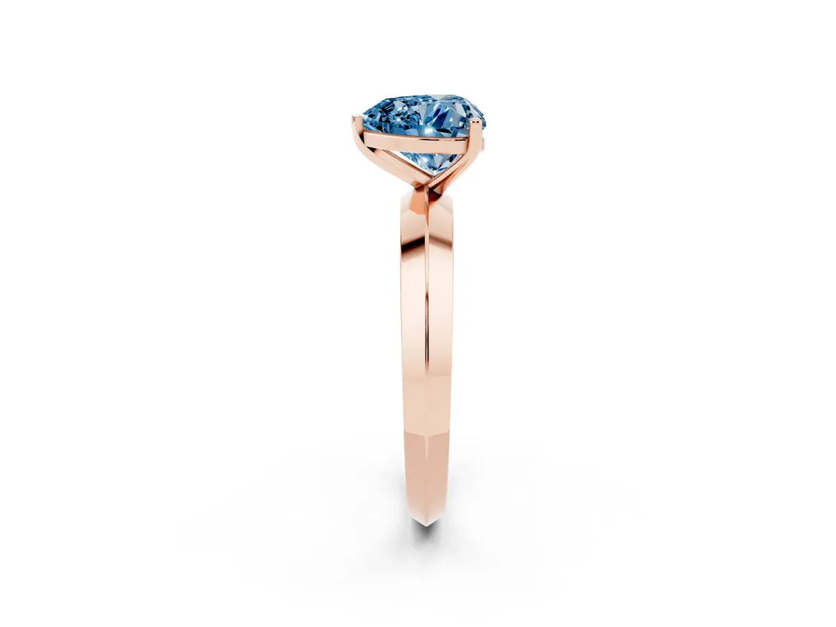 Fancy Blue Heart Cut Cut Solitaire Engagement Ring with Flat Band and Four-Prong Setting Rose gold