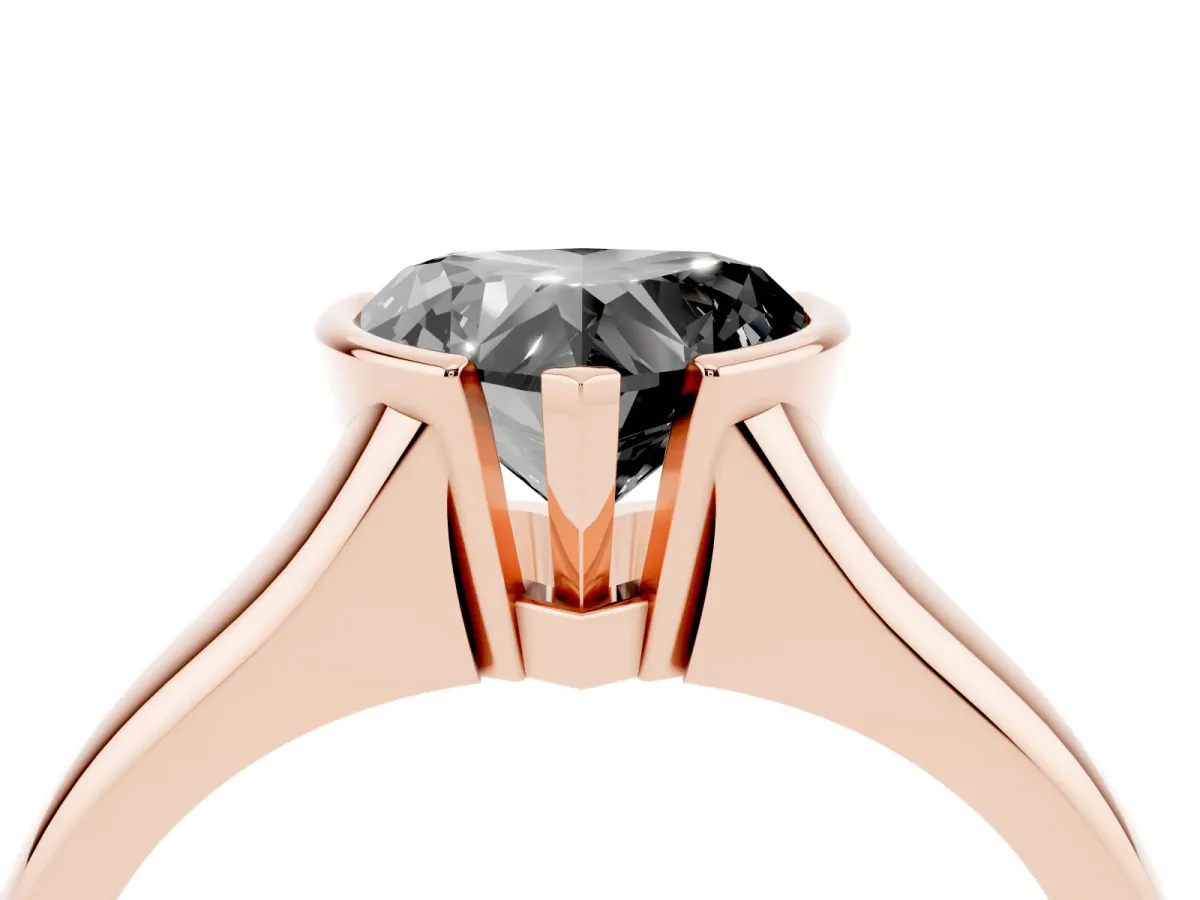 Fancy Black Heart Cut Solitaire Tension Set Diamond Ring with Split Shank Band Rose gold