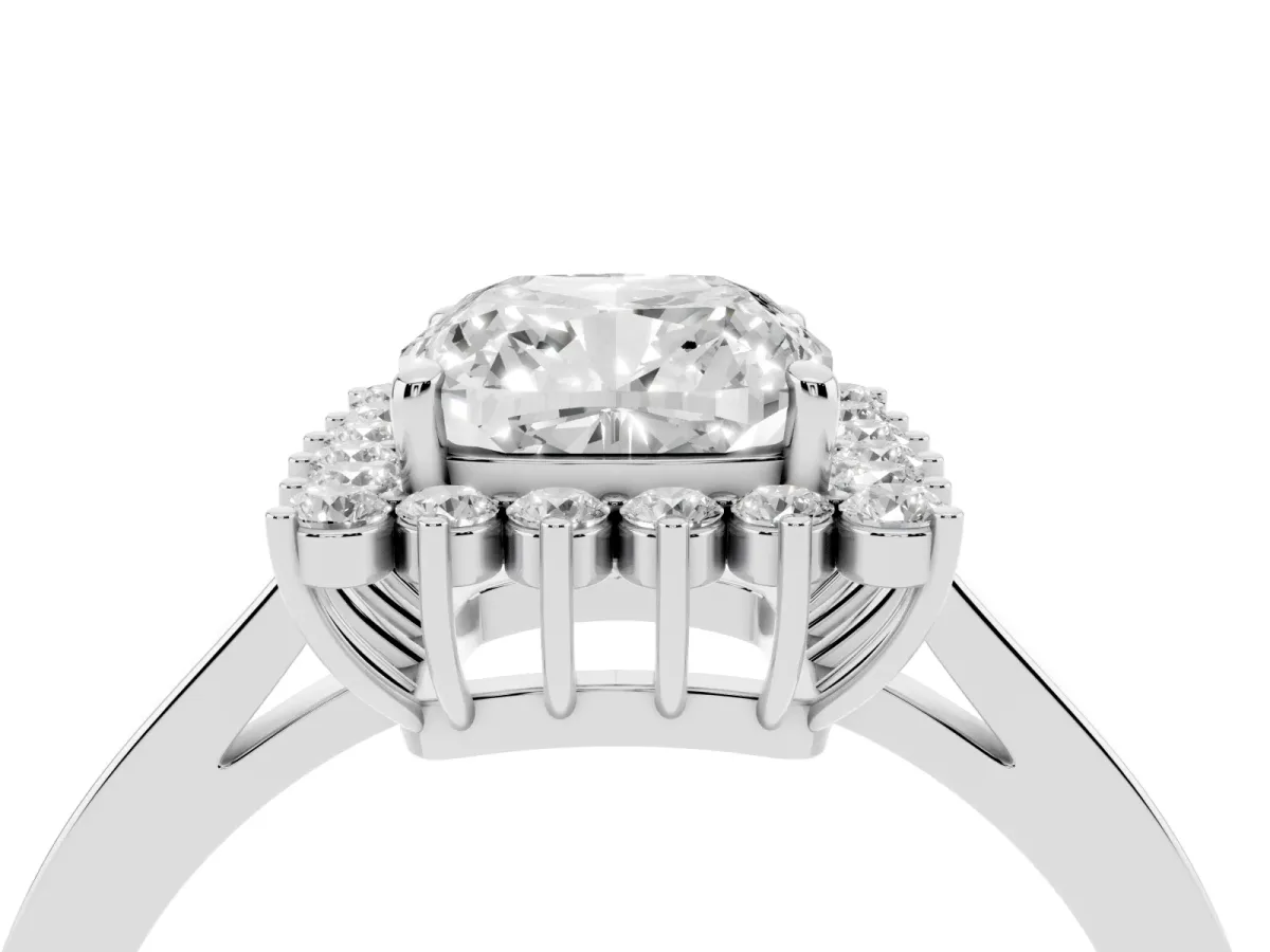 Cushion Cut Cut Diamond Halo Ring with Round Brilliant Halo and Solitaire Band White gold