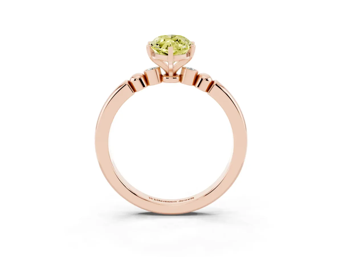 Fancy Yellow Marquise Cut Solitaire Beaded Band with Four-Prong Setting Rose gold