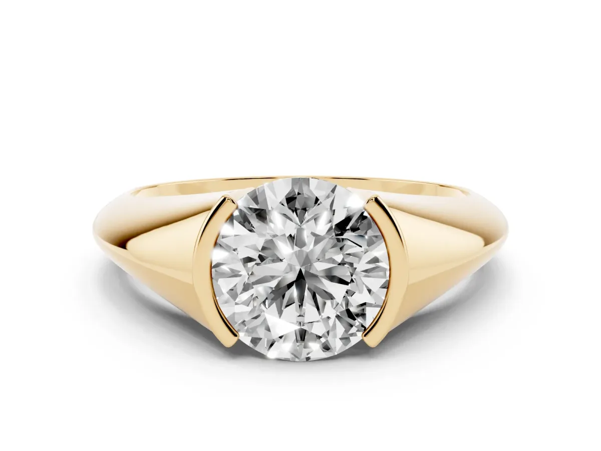 Round Cut Solitaire Tension Set Diamond Ring Yellow gold