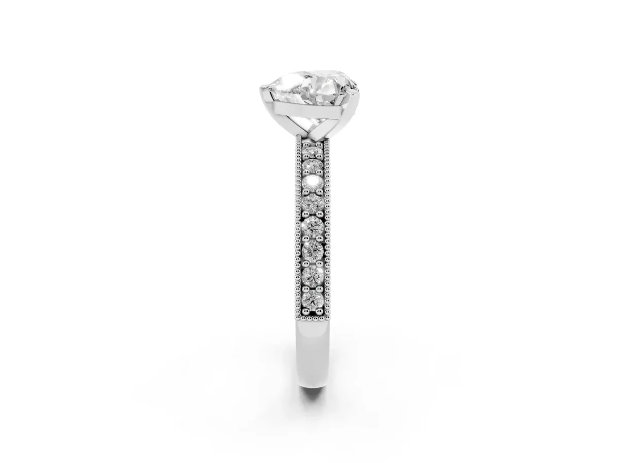 Heart Cut Diamond Milgrain Pavé Engagement Ring with Four-Prong Setting Platinum