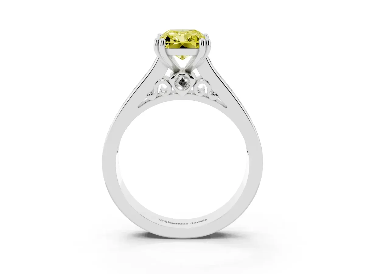 Fancy Yellow Radiant Cut Cut Channel Set Solitaire Engagement Ring with Prong Setting Silver
