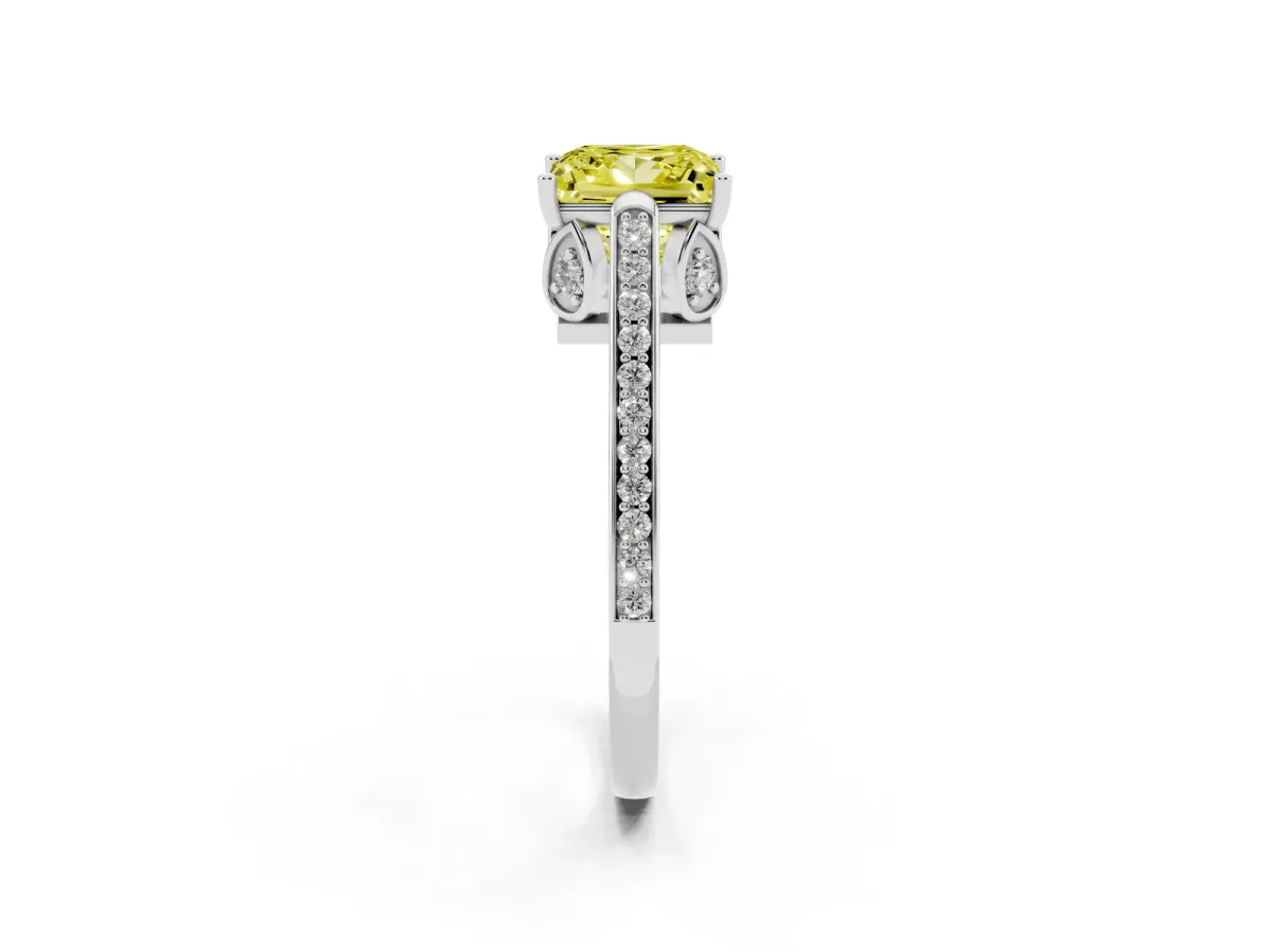 Fancy Yellow Princess Cut Cut Cathedral Pave Diamond Engagement Ring with Six-Prong Setting Silver