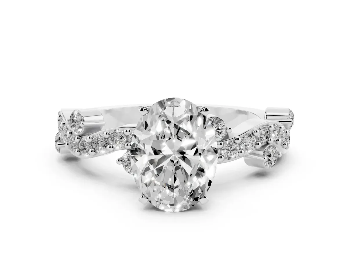 Oval Cut Cut Solitaire Diamond Twisted Band with Pave Setting Platinum
