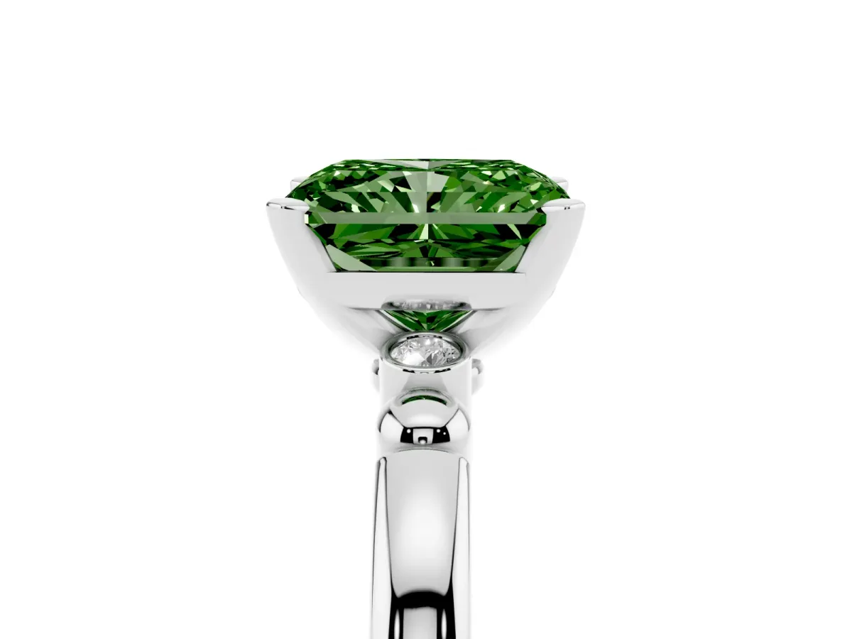 Fancy Green Radiant Cut Solitaire Beaded Band with Four-Prong Setting Silver