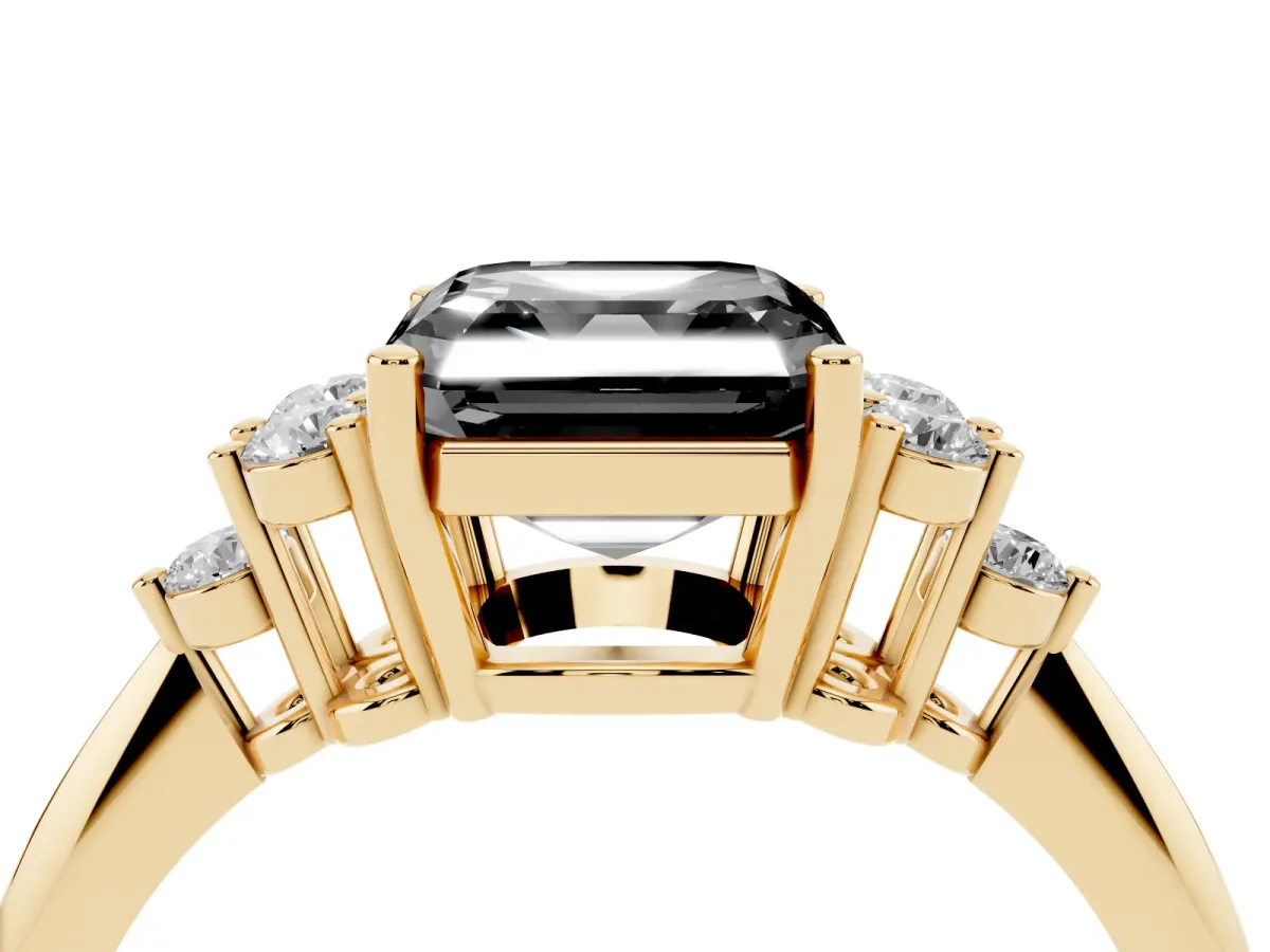 Fancy Black Asscher Cut Cut Diamond Cluster Ring with Solitaire Band and Four-Prong Setting Yellow gold