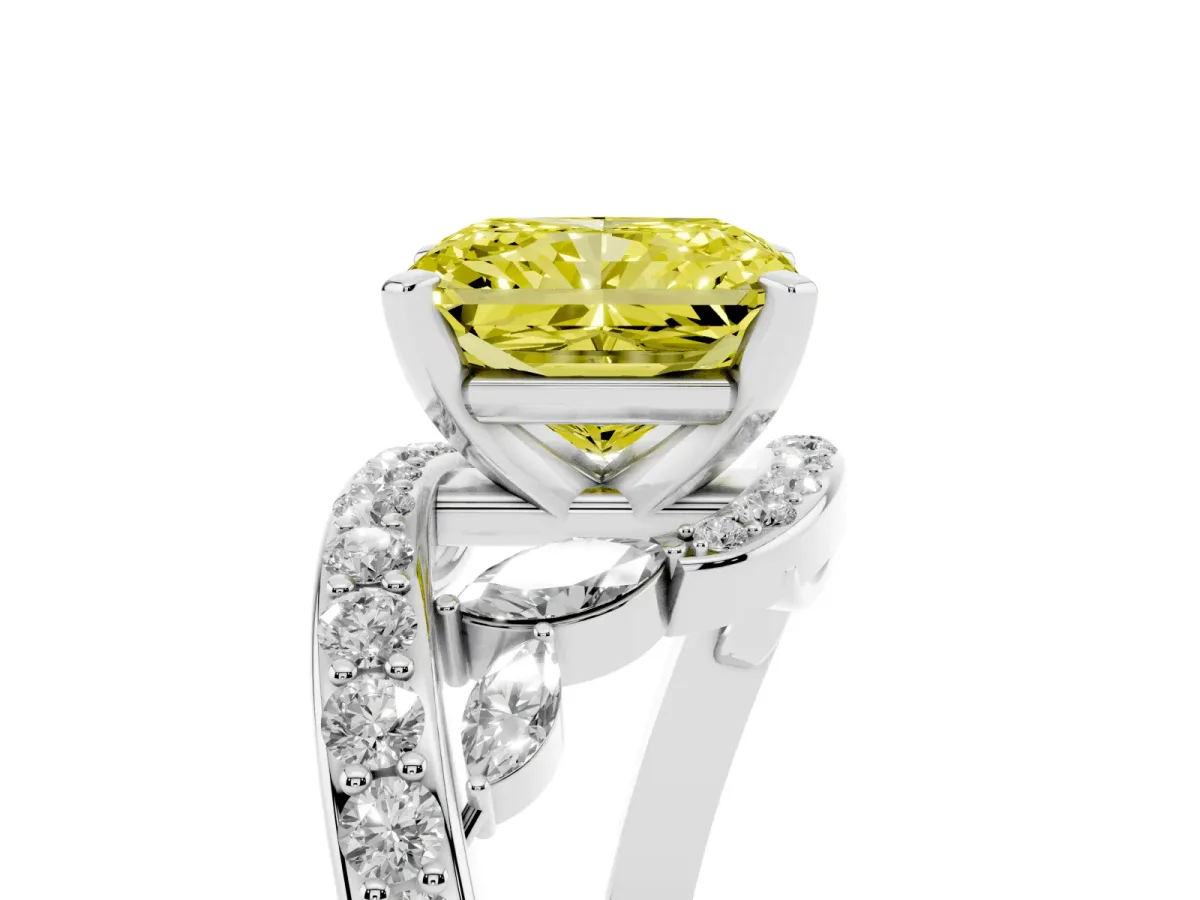 Fancy Yellow Radiant Cut Solitaire with Pavé Twist Band and Four-Prong Setting Silver