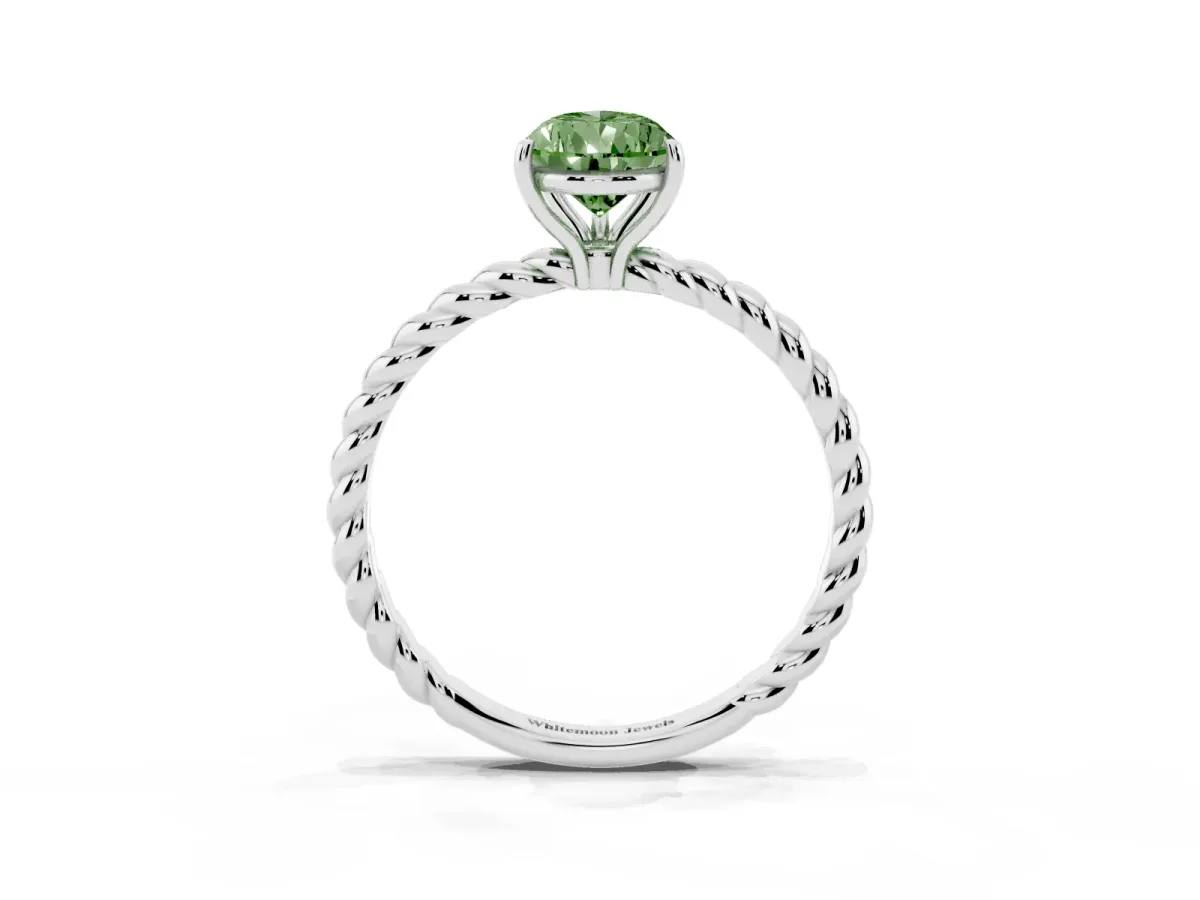 Fancy Green Pear Cut Solitaire Twist Band Ring with Four-Prong Setting Platinum