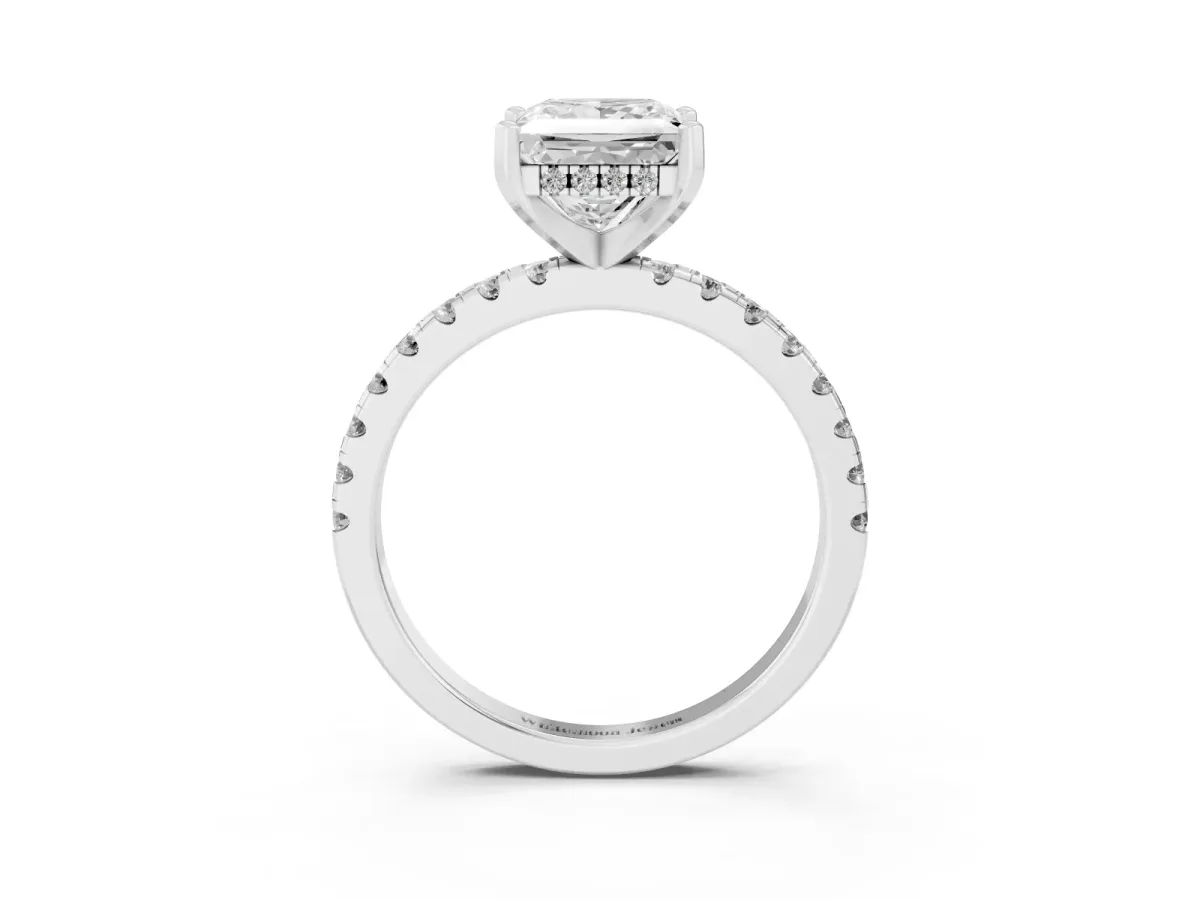 Princess Cut Diamond Solitaire Ring with Round Pavé Band and Four-Prong Setting Silver