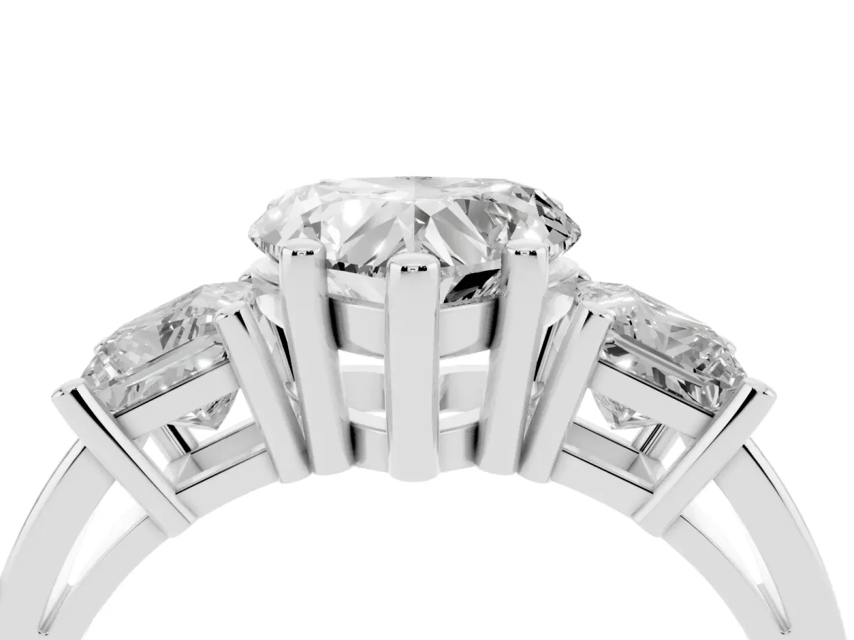 Three-Stone Heart Cut Cut Solitaire Ring with Prong Setting Silver