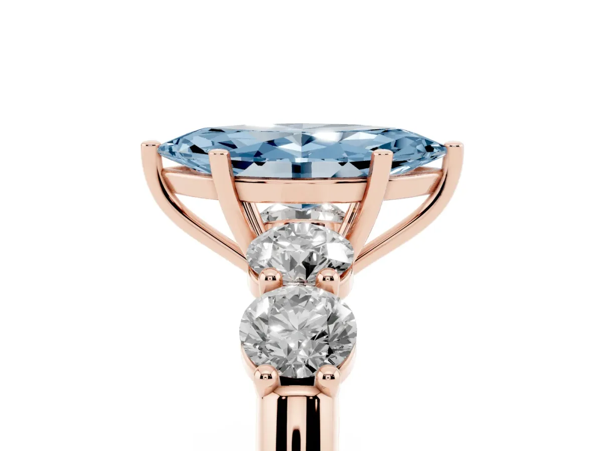 Fancy Blue Marquise Cut Cut Five-Stone Prong Set Diamond Ring with Classic Band Rose gold