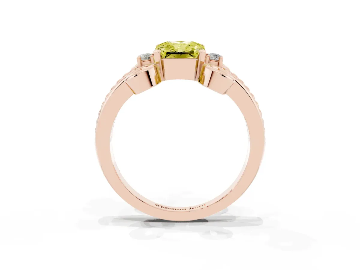 Fancy Yellow Radiant Cut Solitaire Twisted Band Scroll Prong Ring Rose gold
