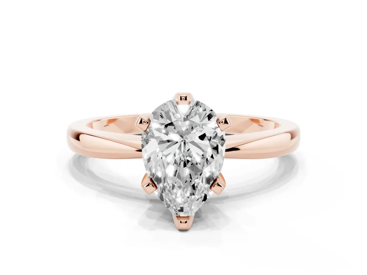 Pear Cut Solitaire Engagement Ring with Six-Prong Setting and Tapered Band Rose gold