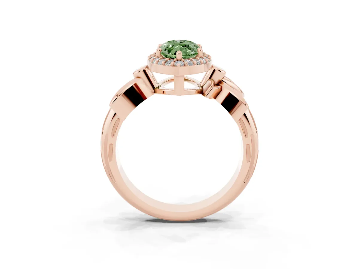 Fancy Green Marquise Cut Halo Diamond Floral Band with Four-Prong Setting Rose gold