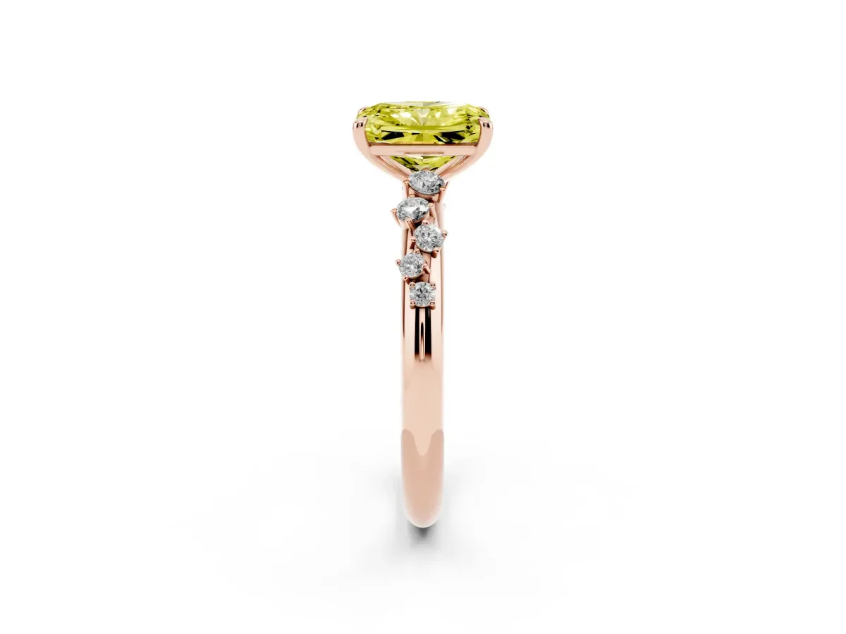 Fancy Yellow Radiant Cut Diamond Cluster Prong-Set Solitaire Ring Rose gold